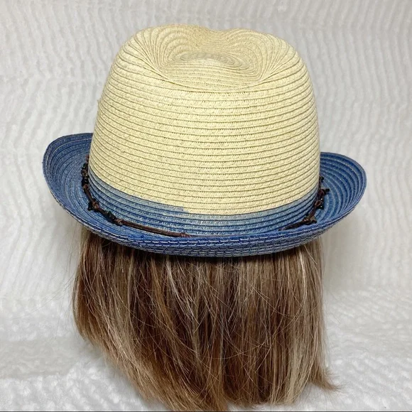San Diego Hat Straw Fedora Blue Brim Star Adjustable Band - Picture 3 of 14